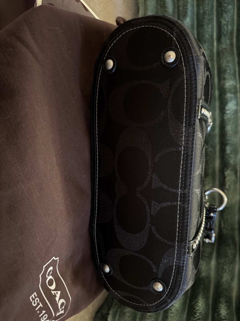 Authentic Black Coach Signature Studded Gallery Tote - Like NEW - Picture 3 of 6